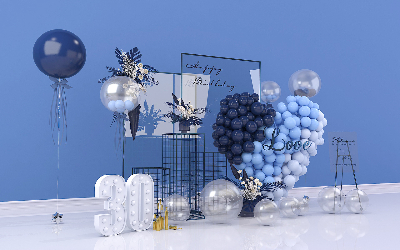 3D蓝色系高级感生日宴（图ZMjM2OTQ2MjAw） - 其他三维 - 站酷设计师画长安设计工作室原创素材 - 站酷ZCOOL