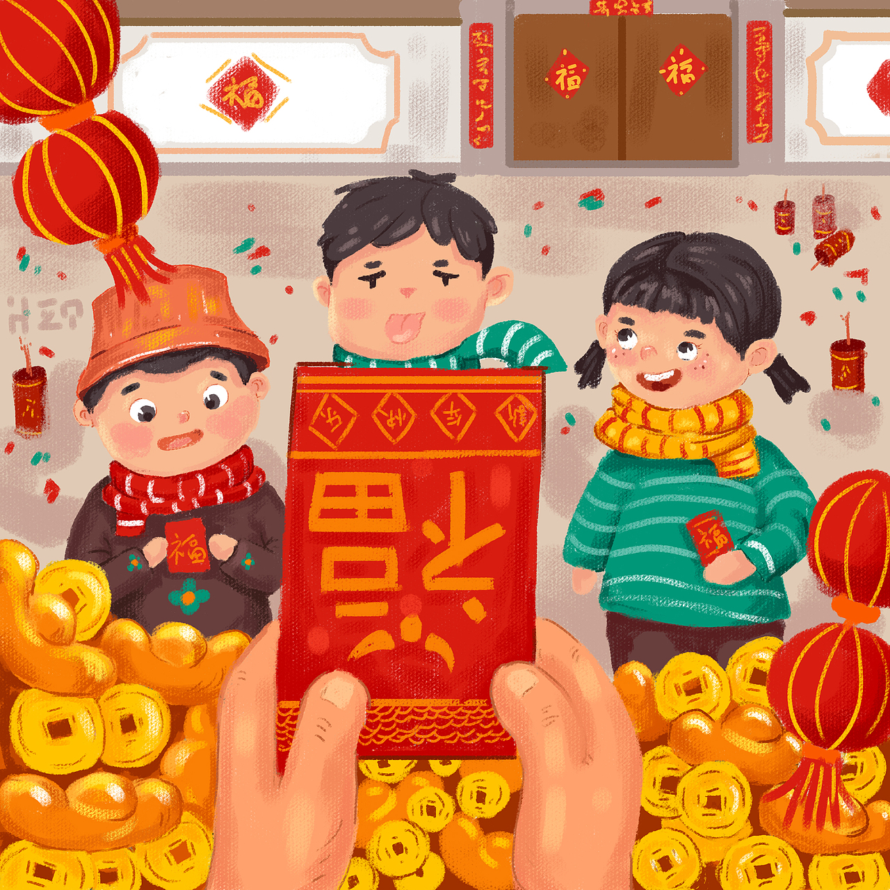 过年之发红包|插画|儿童插画|辣子辣子胡辣子_原创作品-站酷zcool