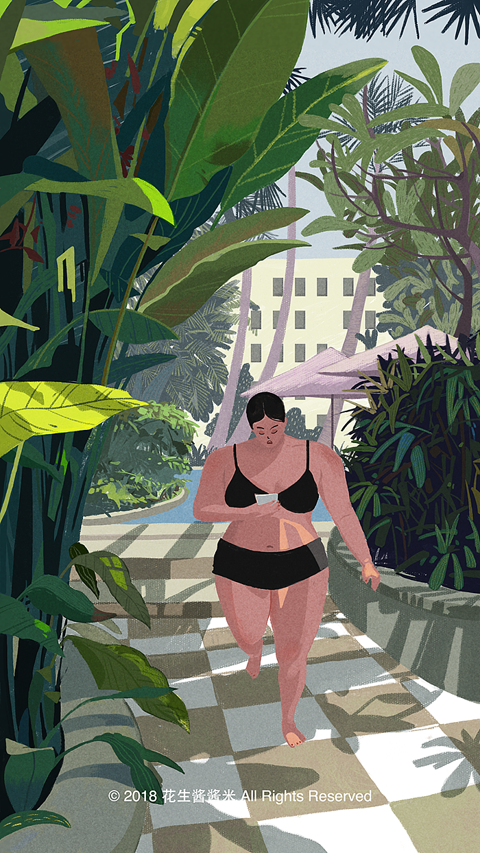 窝在酒店时,下楼游泳总会与穿着比基尼的外国女郎擦肩而过。羡慕她们的那种自信,我是恨不得下水前一秒都要将身体紧紧包裹。