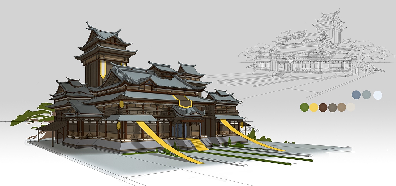 国古建筑练习|插画|游戏原画|任大宝丶_原创作品-站酷zcool