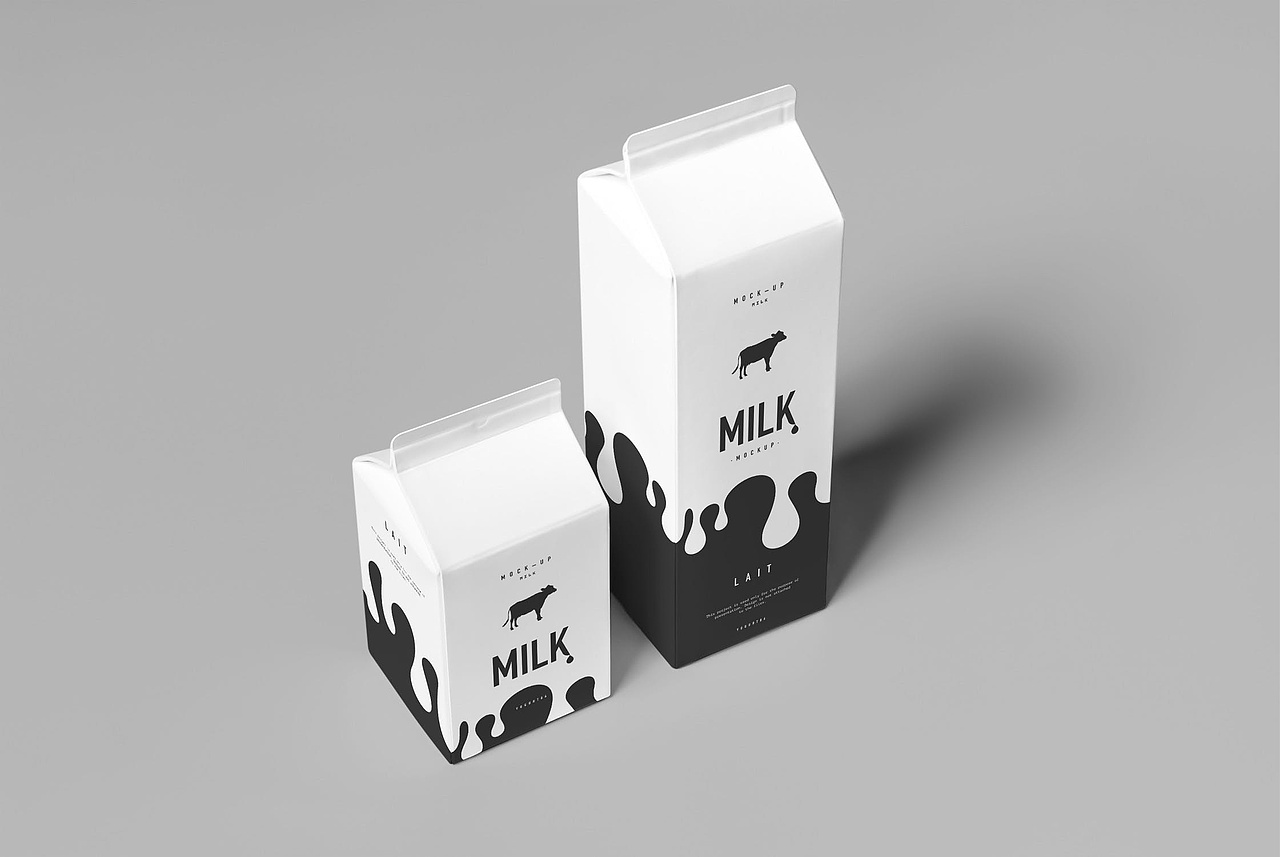精致高端黑白牛奶包装样机素材下载milkmockup