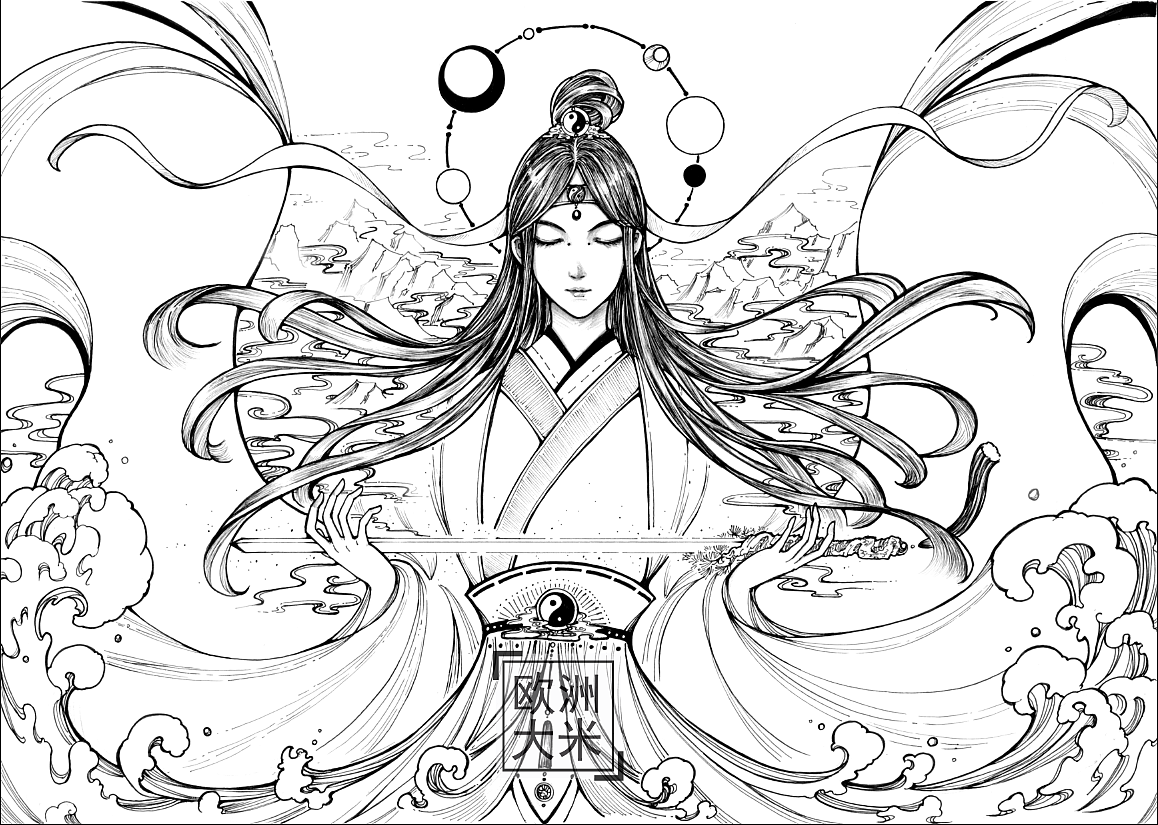 针管笔手绘山海经精怪拟人