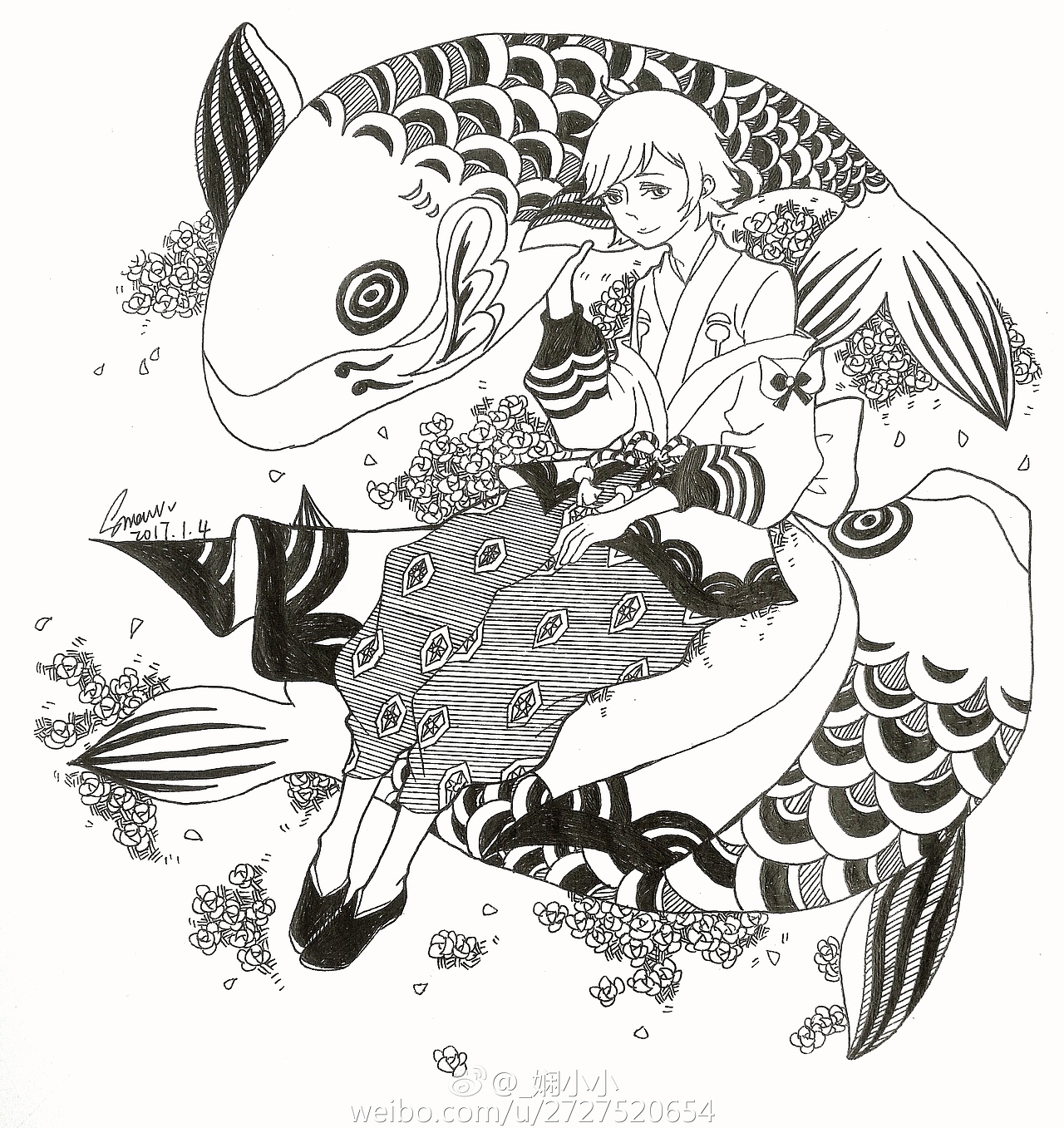 《王者荣耀》庄周同人 手绘 黑白装饰画