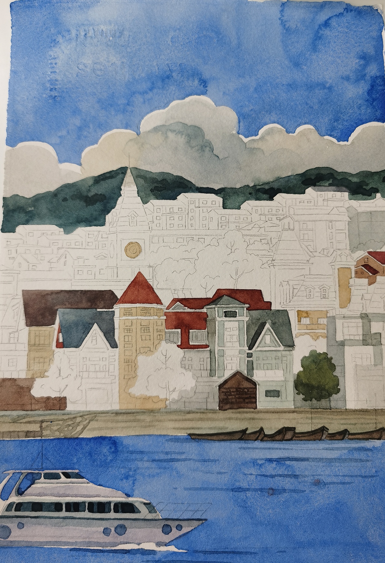 《大连·合集》水彩手绘城市（图ZMzU0ODQzNjky） - 艺术插画 - 站酷设计师陈晶_插画原创素材 - 站酷ZCOOL