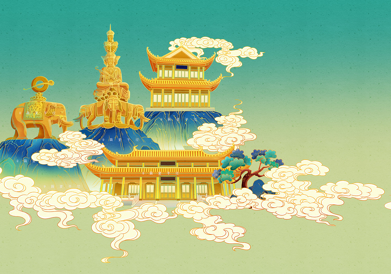 印象成都蜀味腊味年货包装插画