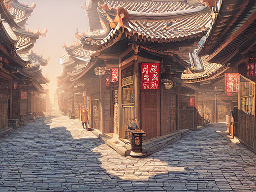 #AI创作实验室#唐朝古代街道,画面中没有人,