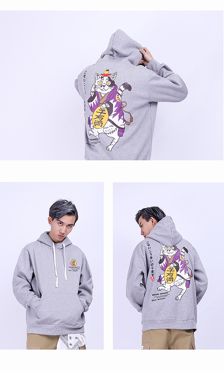 RELNLEX港风卫衣男动物猫印花连帽大码嘻哈潮韩版chic
