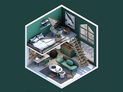 C4D 等角视图小房子