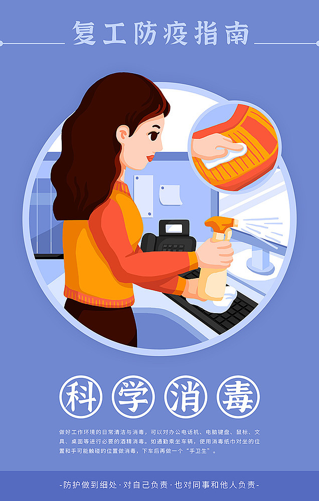 复工防疫指南系列海报-战胜疫情,从我们做起!