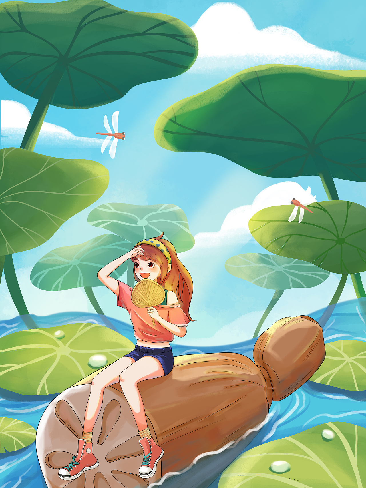 三伏天夏日池塘乘凉|插画|创作习作|张小叶1992 - 原创作品 - 站酷