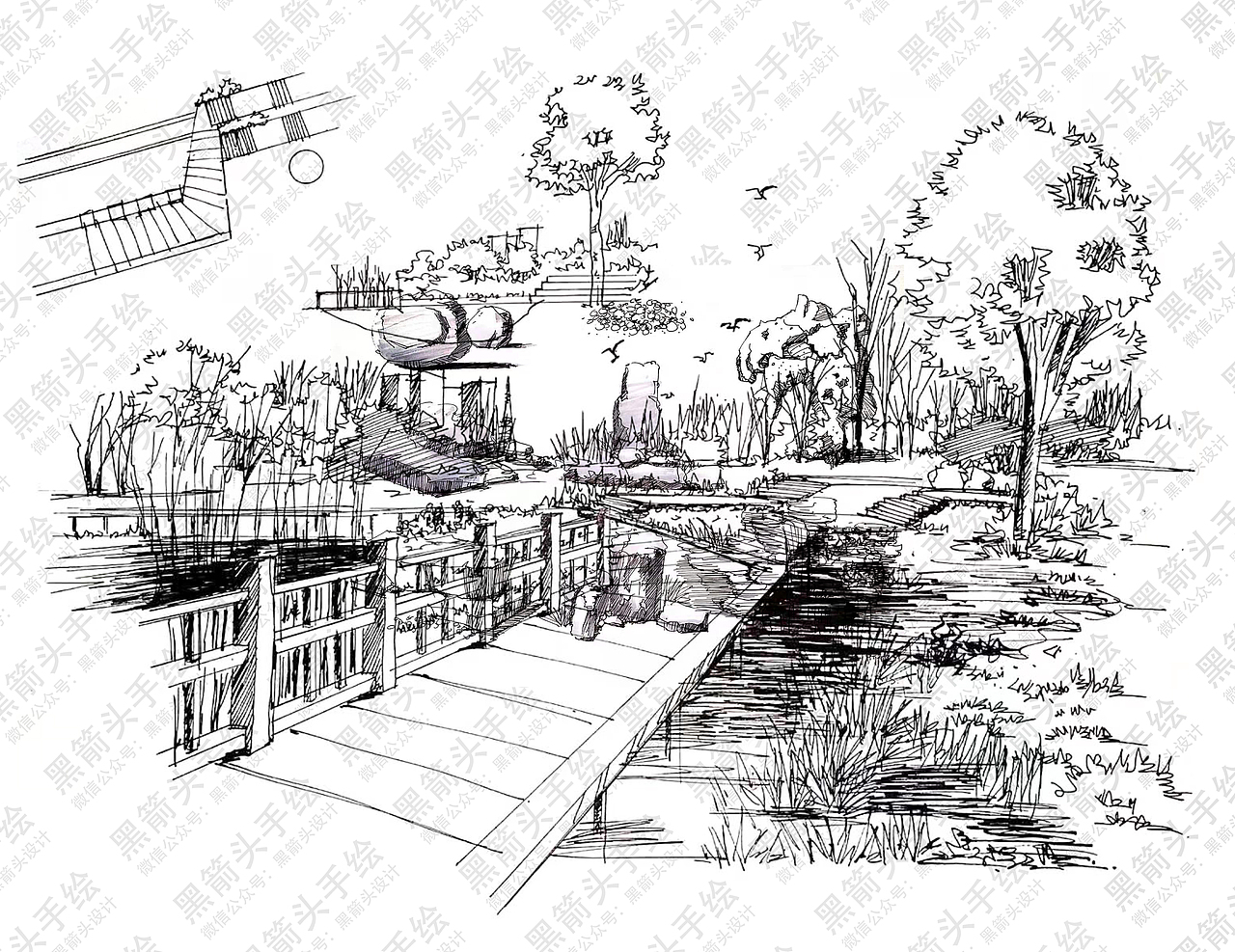 武汉黑箭头手绘、环艺考研、环艺手绘、武汉黑箭头设计