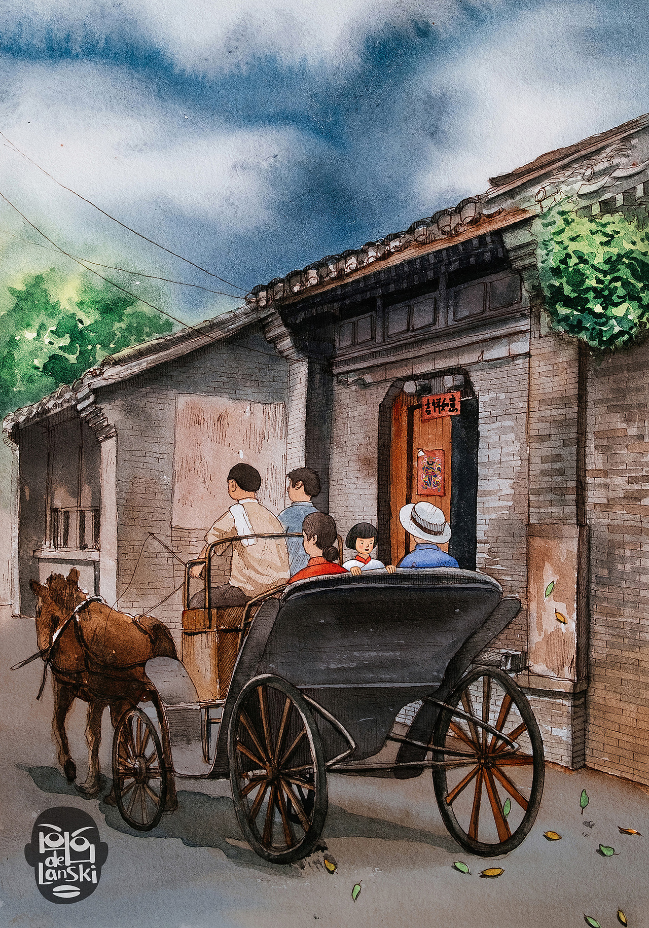 城南旧事水彩插图