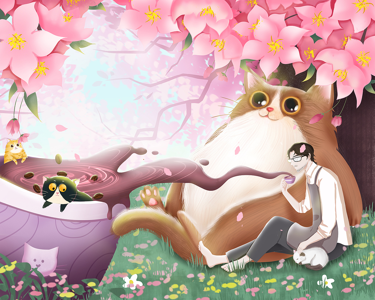 卫叔与猫（图ZMjcxOTk5MjMy） - 商业插画 - 站酷设计师花下犬原创素材 - 站酷ZCOOL