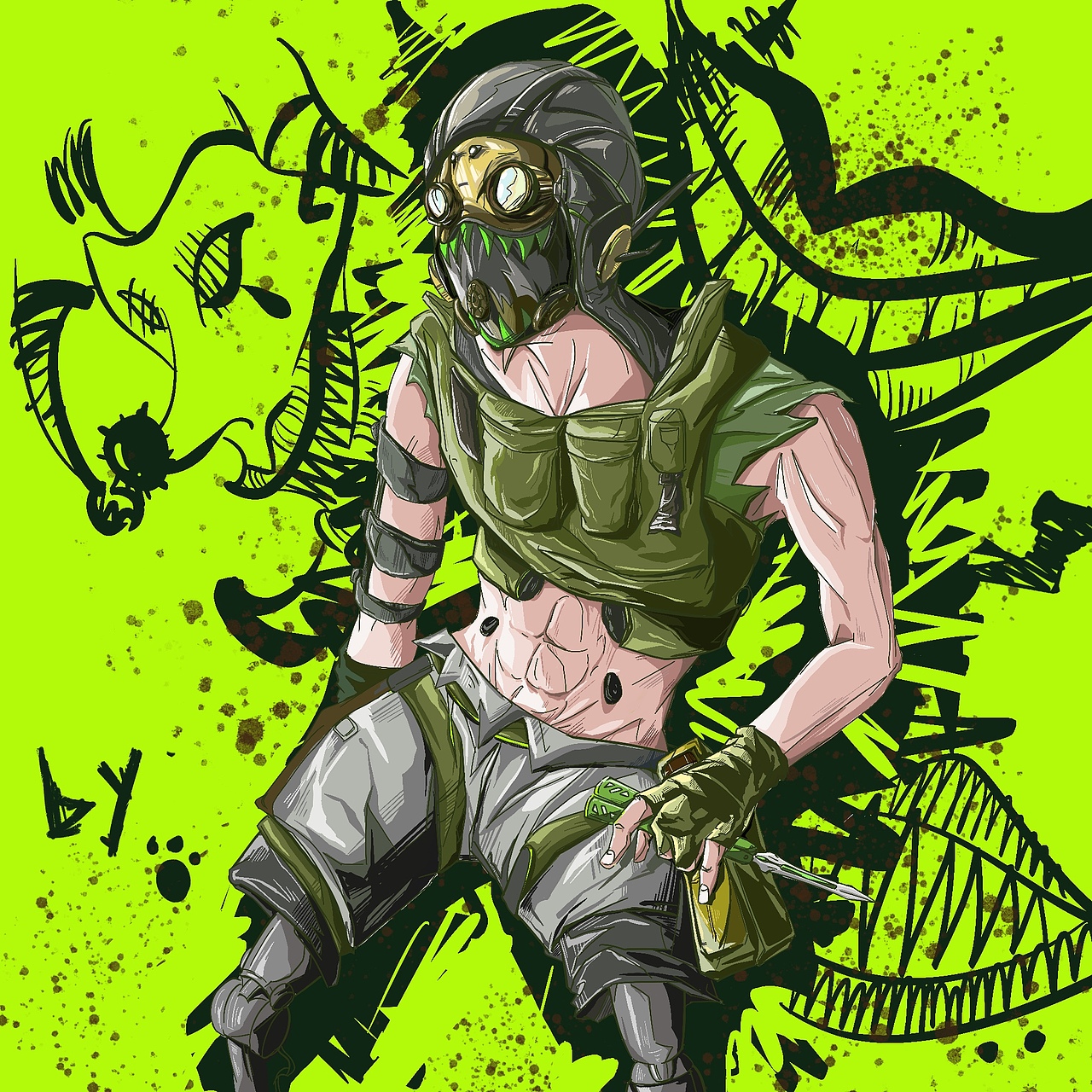 第一次带颜色的板绘,画个动力小子