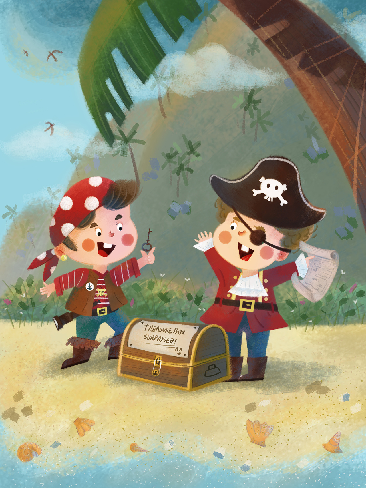 小琴的插画——海盗寻宝