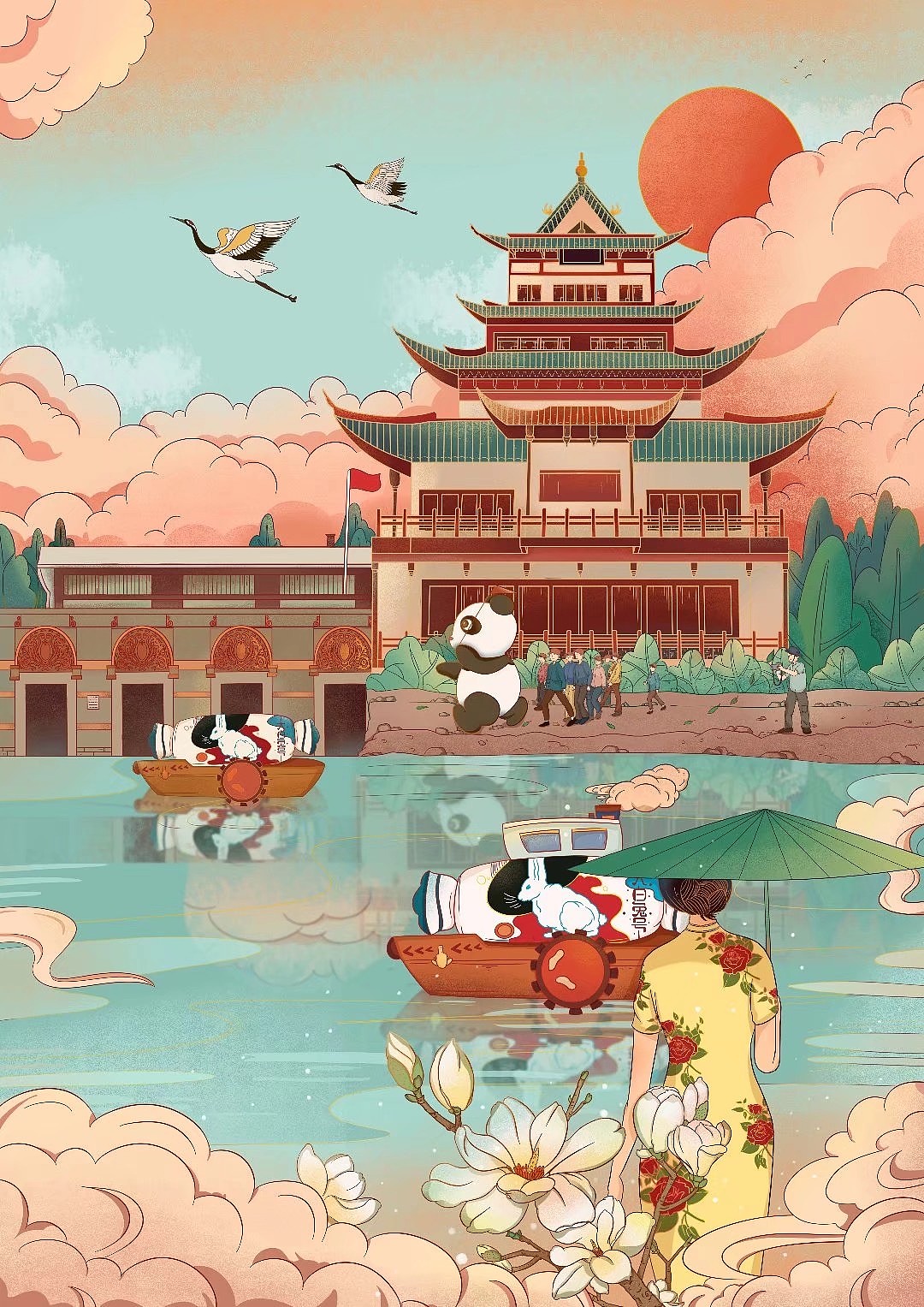 为建党画的关于国潮风格的插画