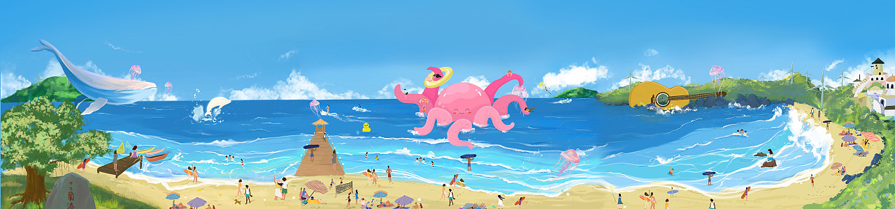 放飞风车岛，奇遇太平洋（图ZMjc3NzI5NzA0） - 商业插画 - 站酷设计师是我这个美少女啊原创素材 - 站酷ZCOOL