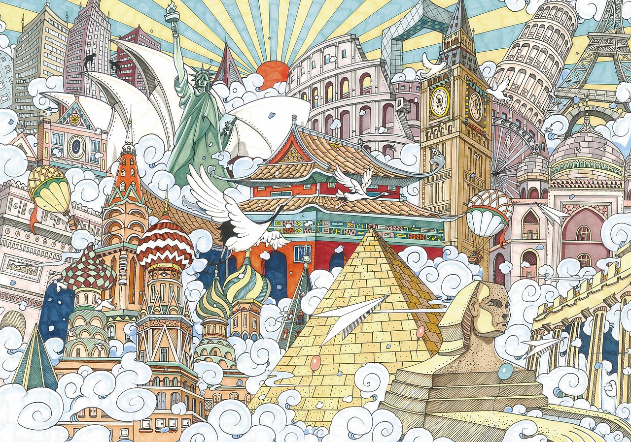 立里原创马克笔装饰插画-文明的构建1|插画|商业插画|立里手绘_原创