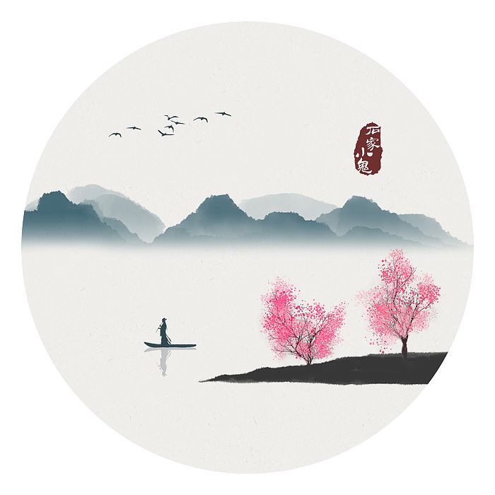桃花山水画