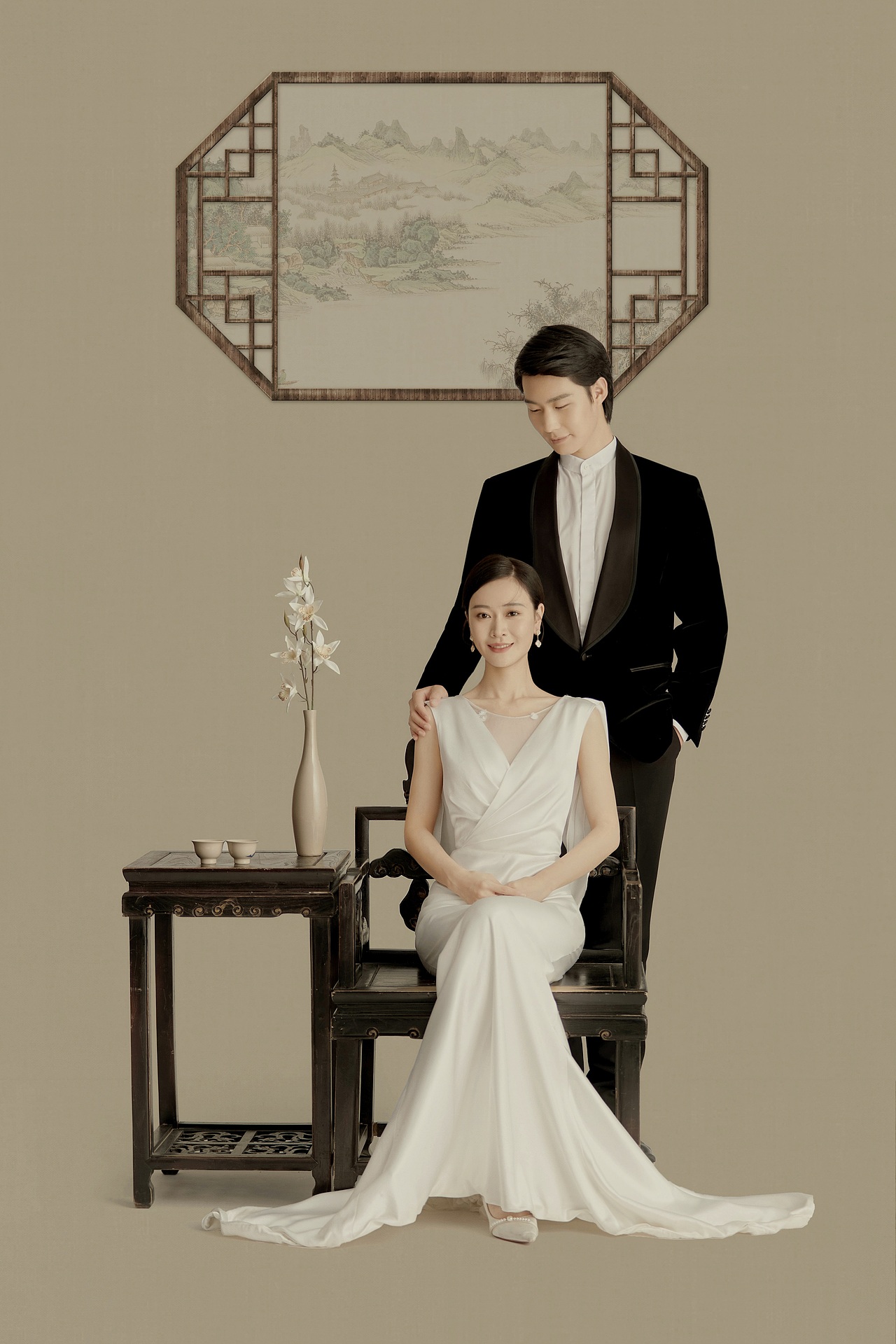 一眼美翻了!诗意温婉的中式工笔画婚纱照