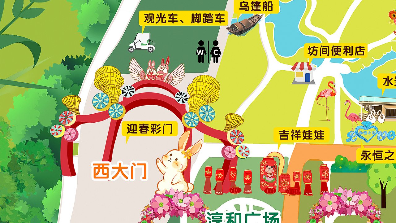 洛阳隋唐城遗址植物园手绘地图