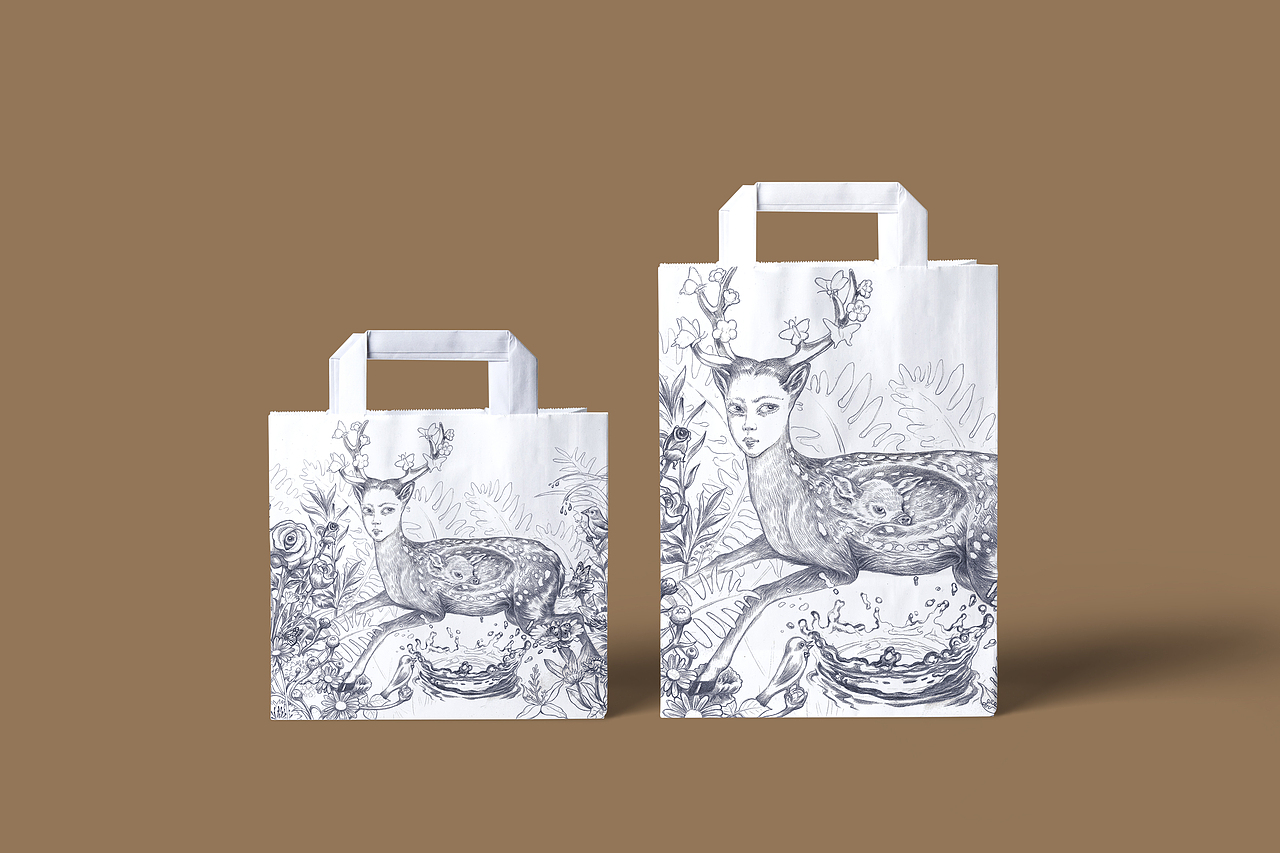 《孕育-鹿妈妈》素描及设计应用