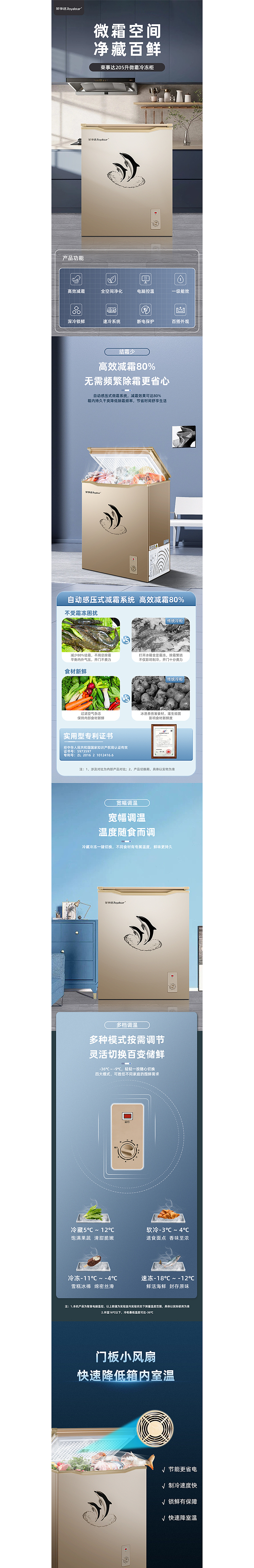 电商详情页设计 —— 荣事达金色微霜单温冷柜详情页