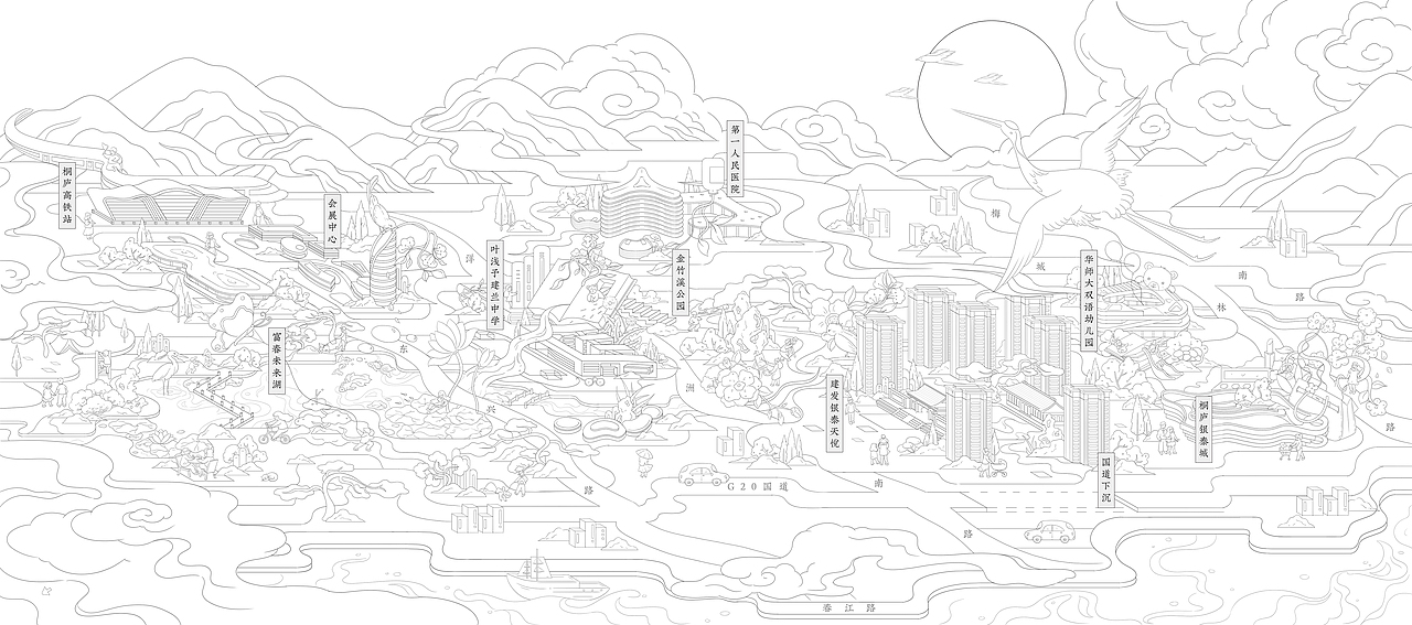 杭州建发天悦新中式山水地图(图ZMzY4NDA4MDk2) - 商业插画 - 站酷设计师moocheano原创素材 - 站酷ZCOOL