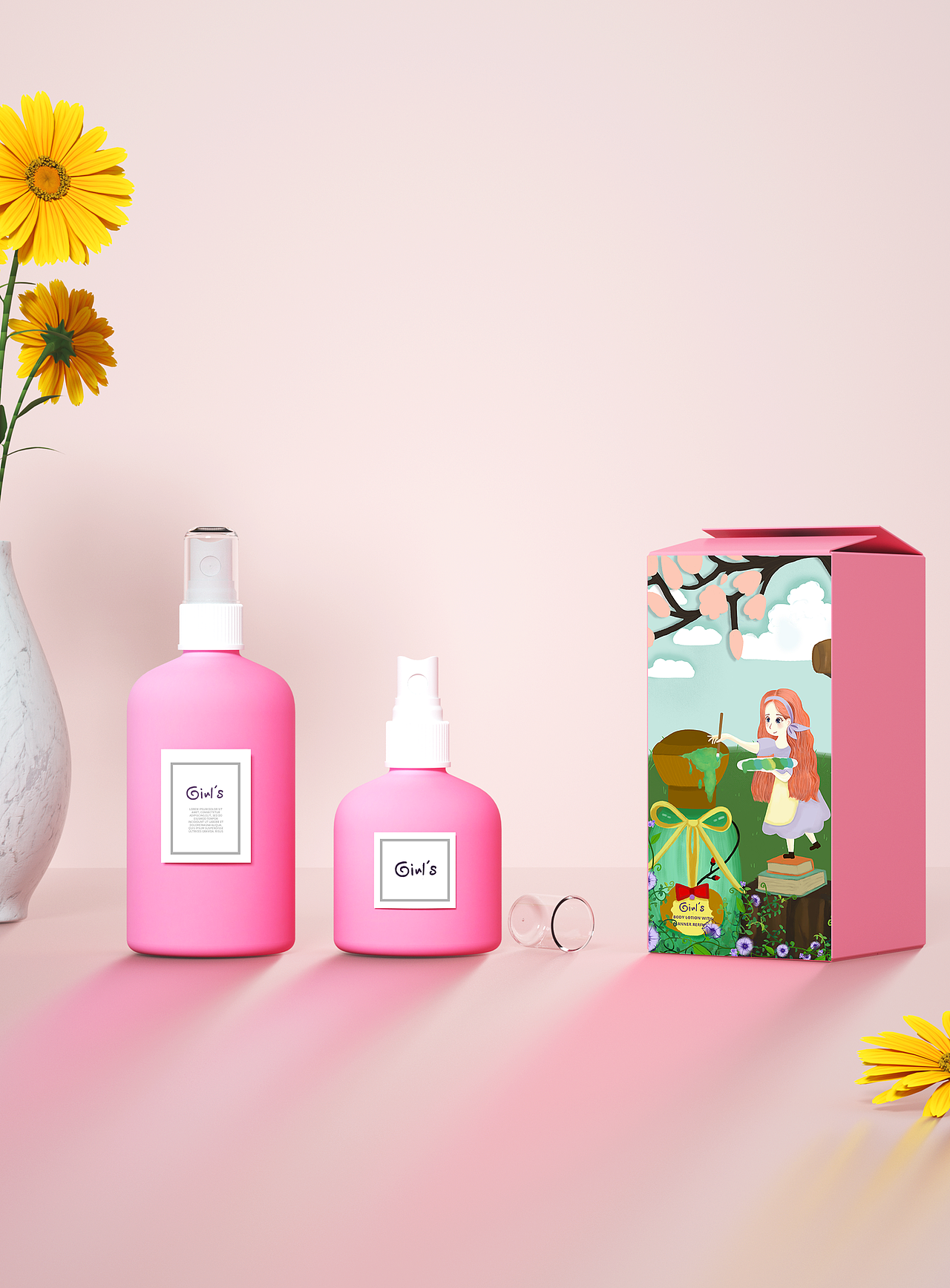 香水身体乳插画包装-样机展示
