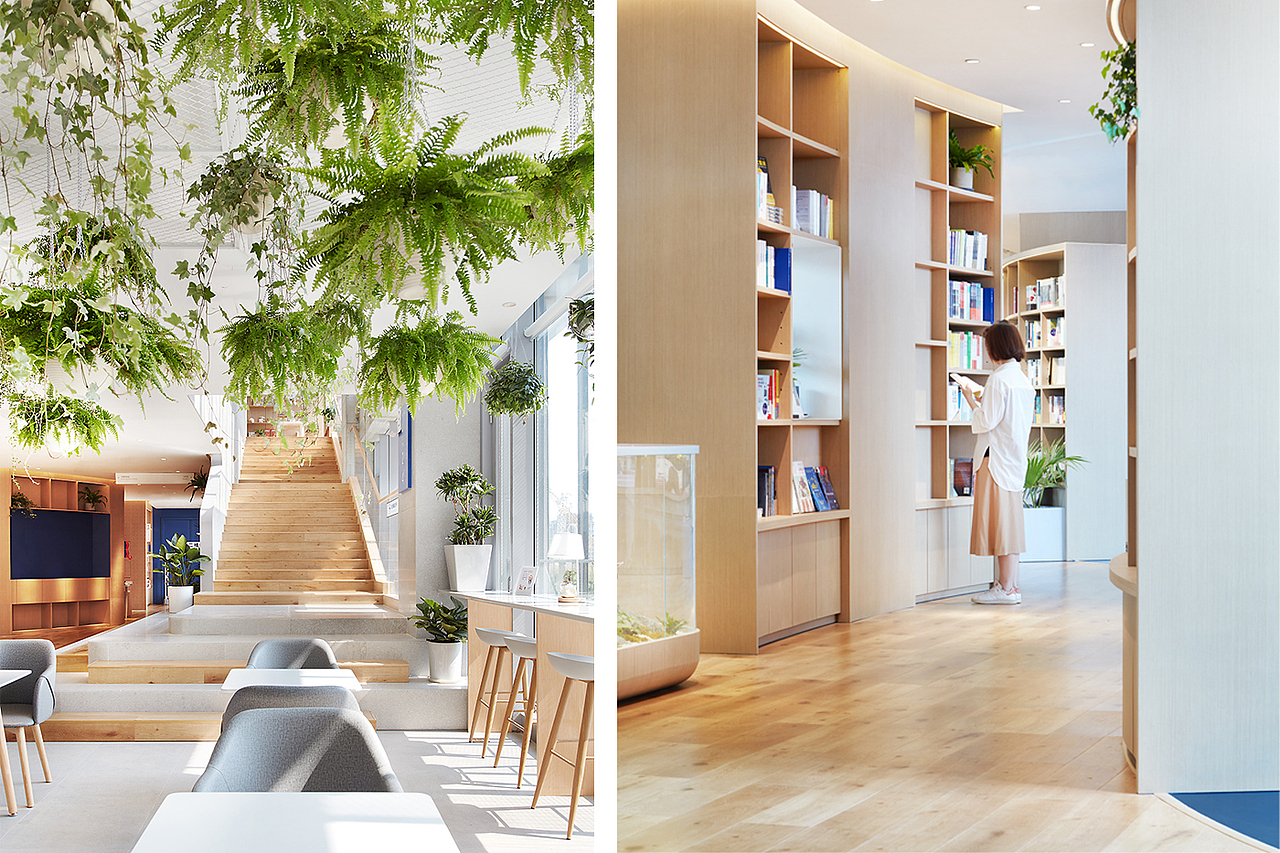 曲面书架系统,为巧遇一本好书伏笔
平和的设计并不意味着平淡无奇。三层主力书店区域采用错落的曲面书架系统为书籍类别分区<br>有限的视野范围令读者得以享受相对私密的停留空间