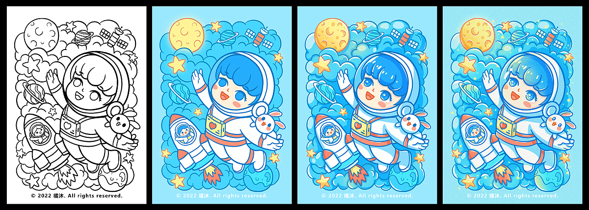 原创航天梦潮流涂鸦插画