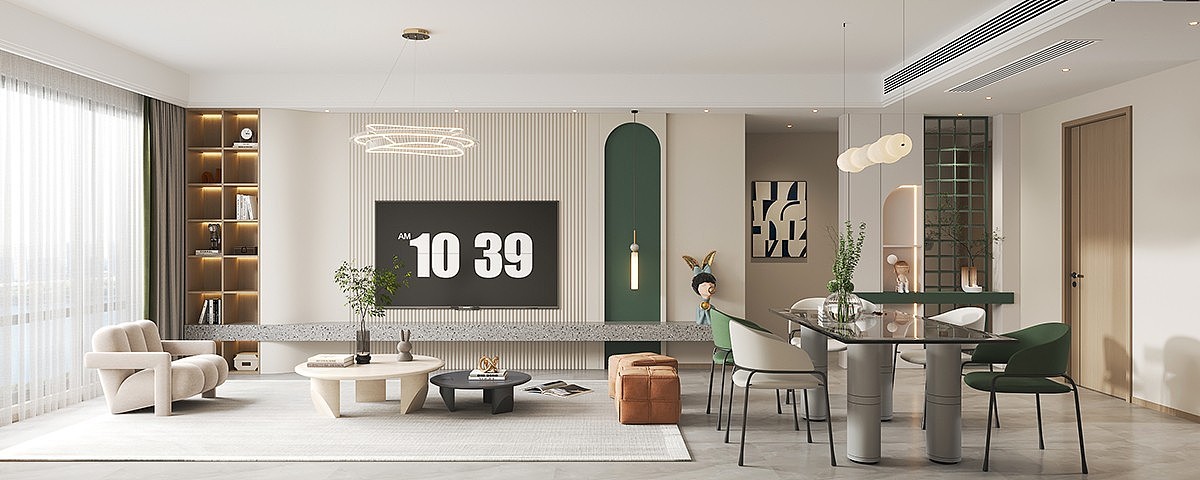 奶油风格客餐厅效果图（图ZMzU1NTE3OTM2） - 家装设计 - 站酷设计师xiaoguotu6607原创素材 - 站酷ZCOOL