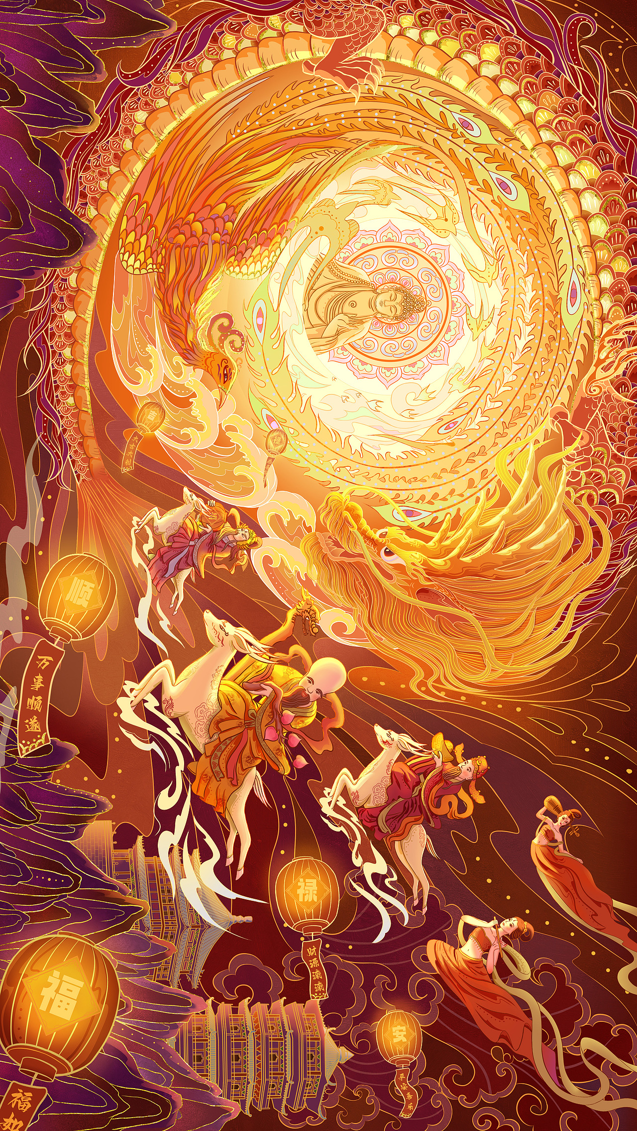 龙年主题插画| 龙凤呈祥-三神贺岁（图ZMzYwNjk2OTQ4） - 商业插画 - 站酷设计师森尼杨Sinny原创素材 - 站酷ZCOOL