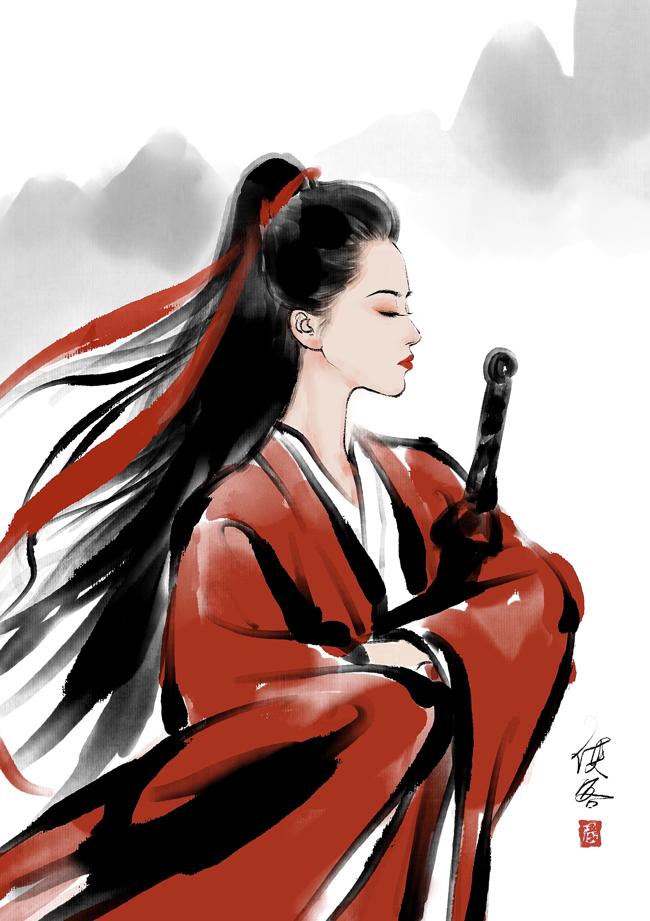 古风插画/水墨侠客