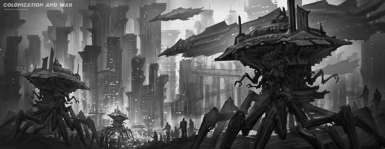 《星际殖民与战争》场景分镜黑白稿和线稿