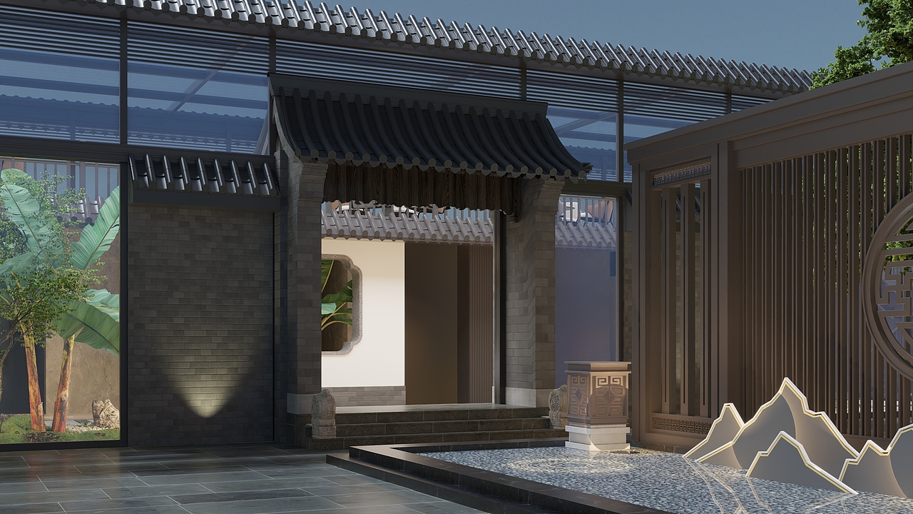 新中式庭院设计（图ZMzUzODE0ODEy） - 商业空间设计 - 站酷设计师SM三木原创素材 - 站酷ZCOOL