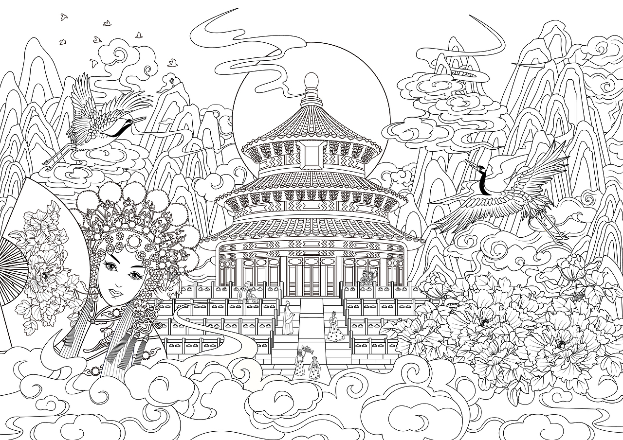 北京天坛国潮插画