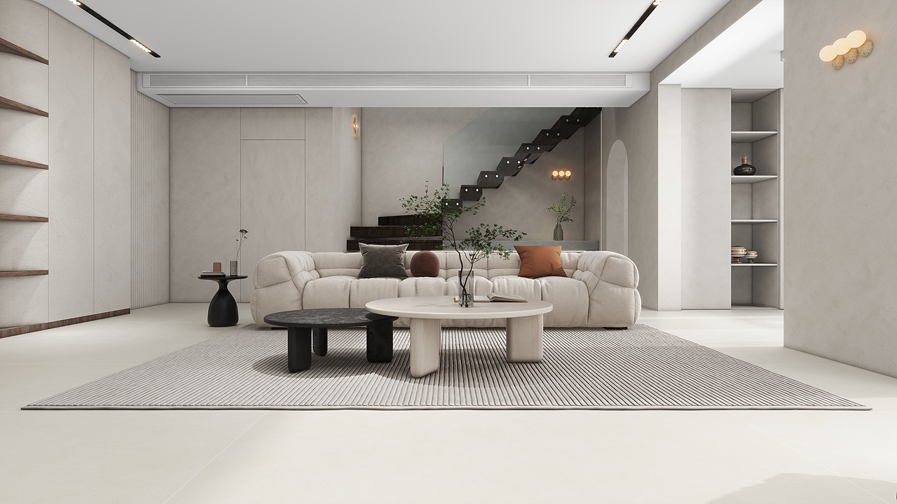 3D空间漫游视频-极简奶油风