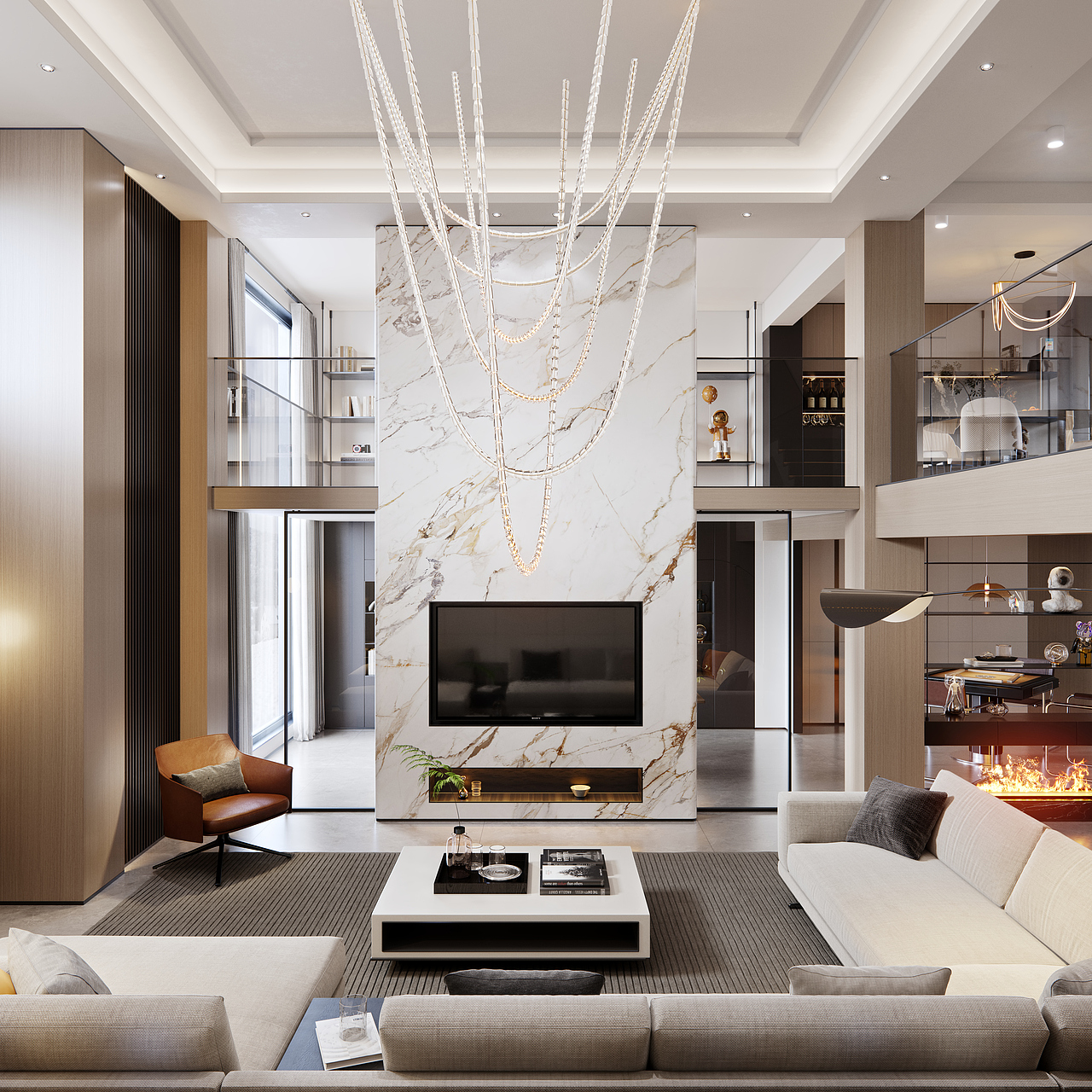 挑空别墅 现代复式客餐厅