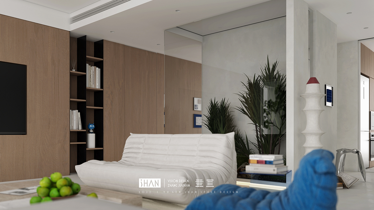 SHAN丨高饱和度蓝调点赞搭配整体灰棕色极简住宅（图ZMzI2Mzk5ODQw） - 家装设计 - 站酷设计师聿亘丨SHAN原创素材 - 站酷ZCOOL