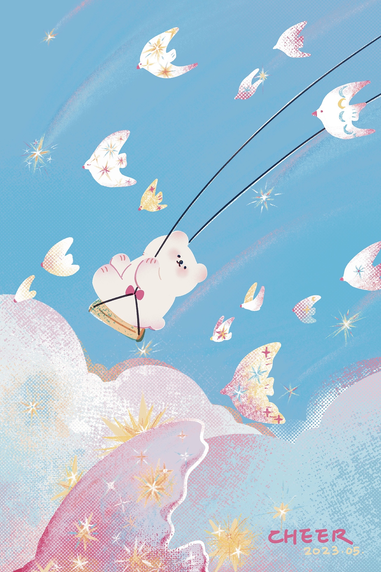 夏季系列3-荡秋千,和鸟和星星