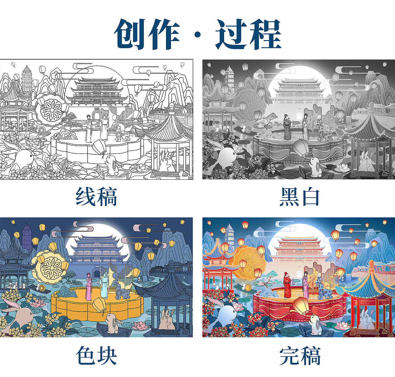 国风－潮州中秋国潮插画（图ZMzE2MjQ2MTY0） - 商业插画 - 站酷设计师胖猫设计师原创素材 - 站酷ZCOOL