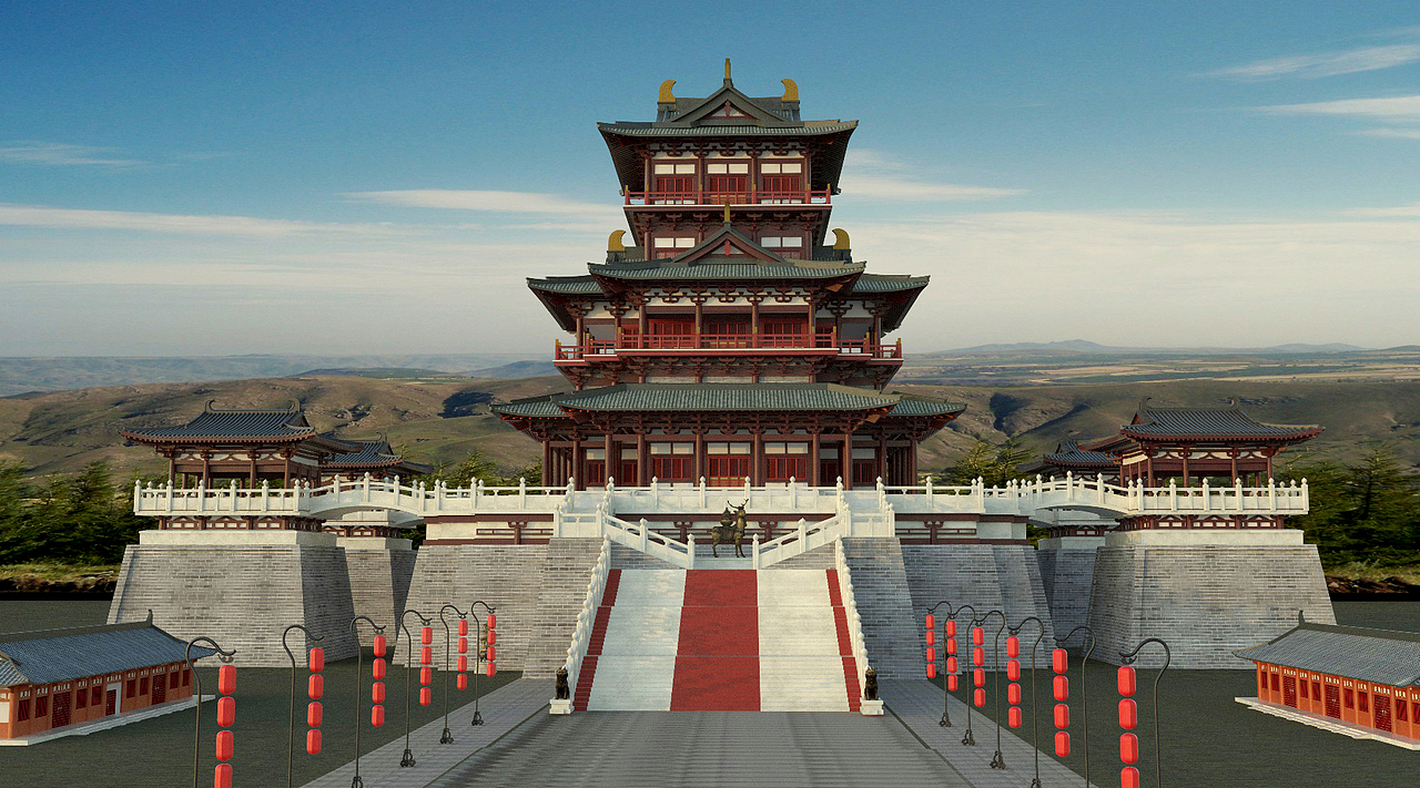 隋唐洛阳城广达楼三维建模(cinema 4d vray)