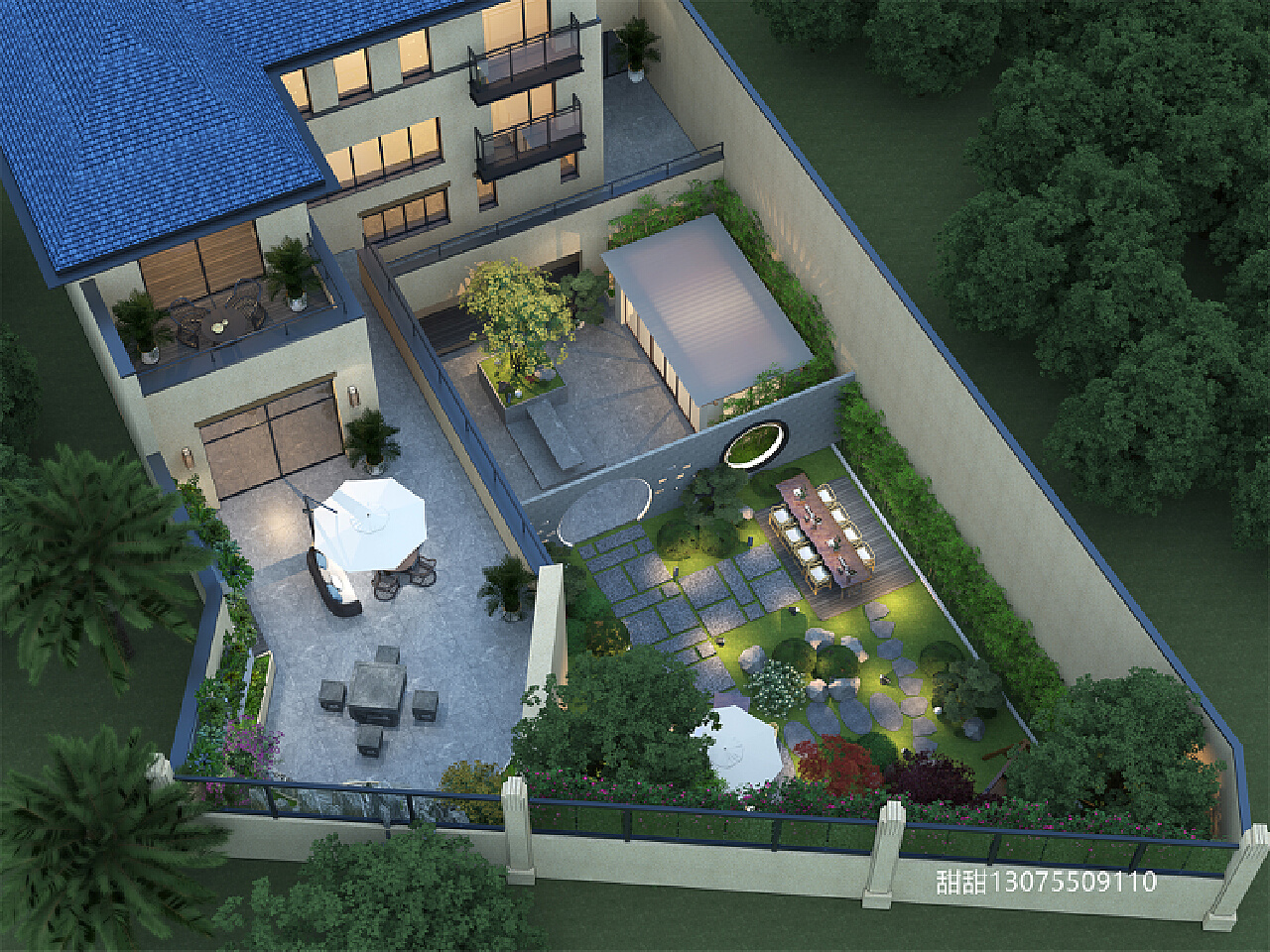 新中式庭院花园鸟瞰-3D模型-模匠网,3D模型下载,免费模型下载,国外模型下载