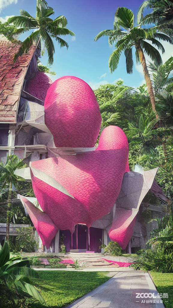 #AI创作实验室#【菠萝X火龙果】植物水晶楼房