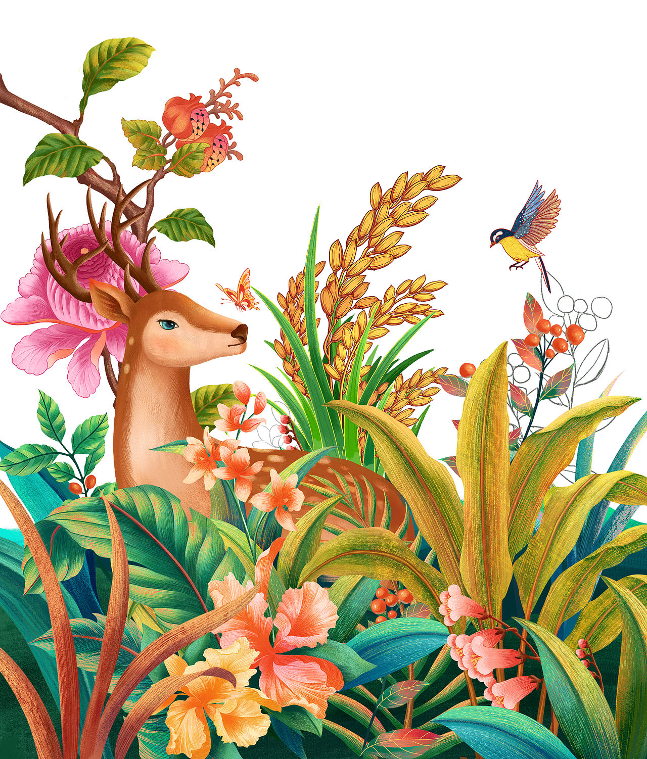 十月稻田-四款大米带皮包装插画