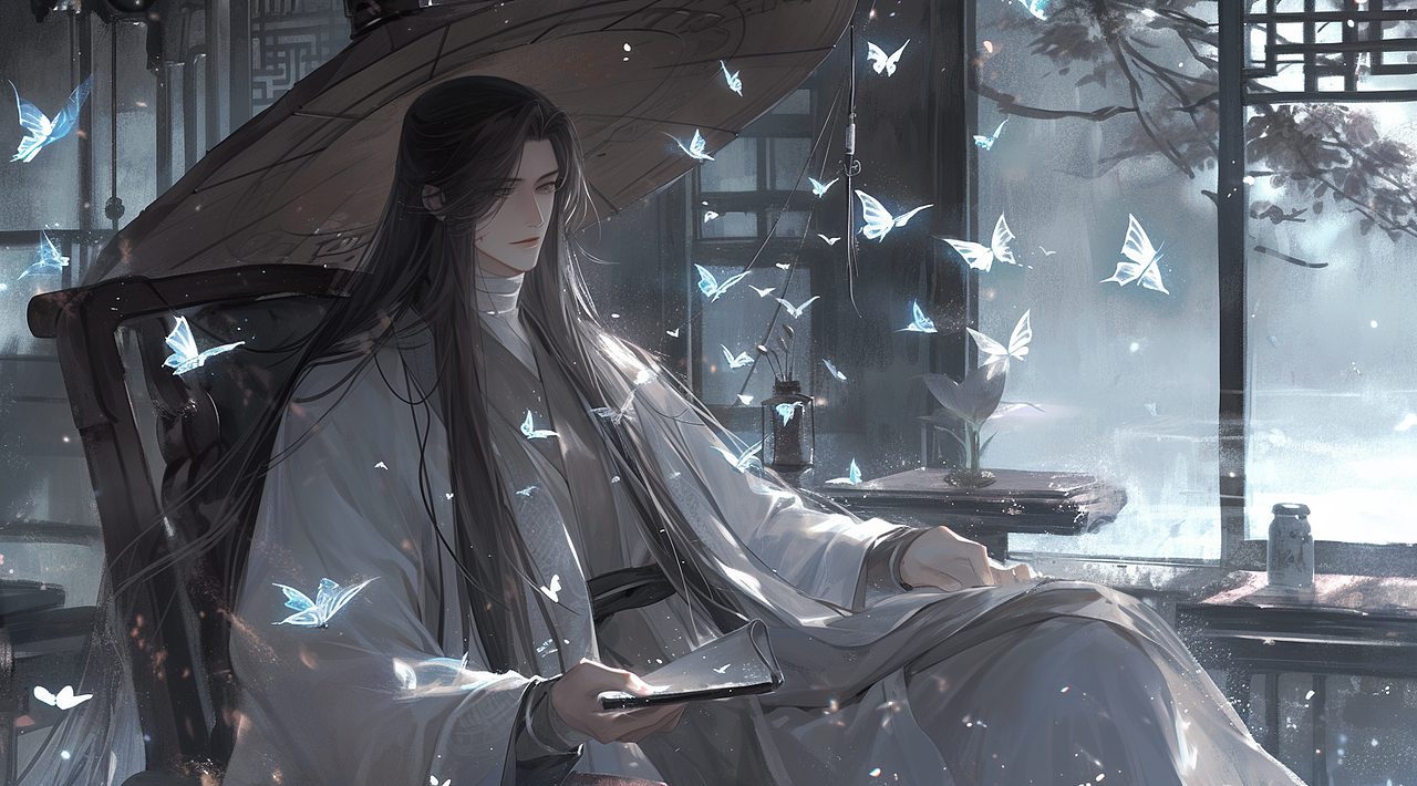 国风插画-银蝶少年