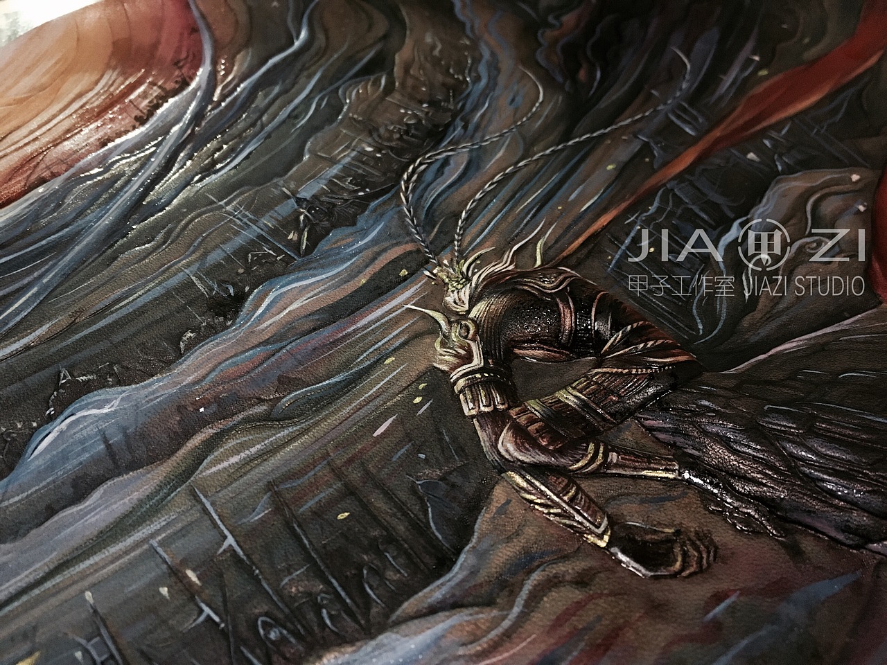 甲子工作室  大圣归来  皮雕皮艺装饰画 