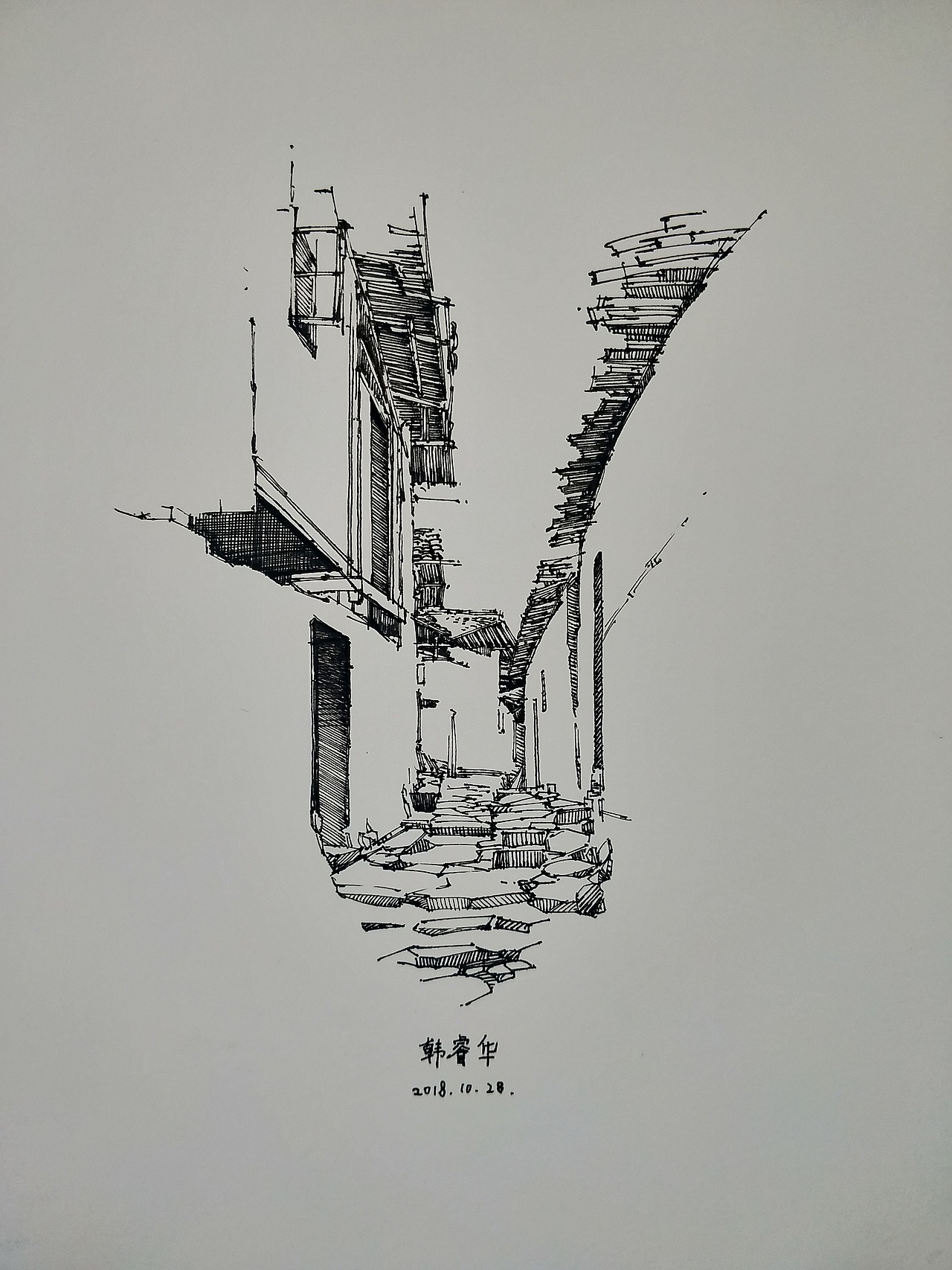原创作品纯艺术绘画速写风景速写古建筑钢笔画雪月hrh没有之一hrh没有