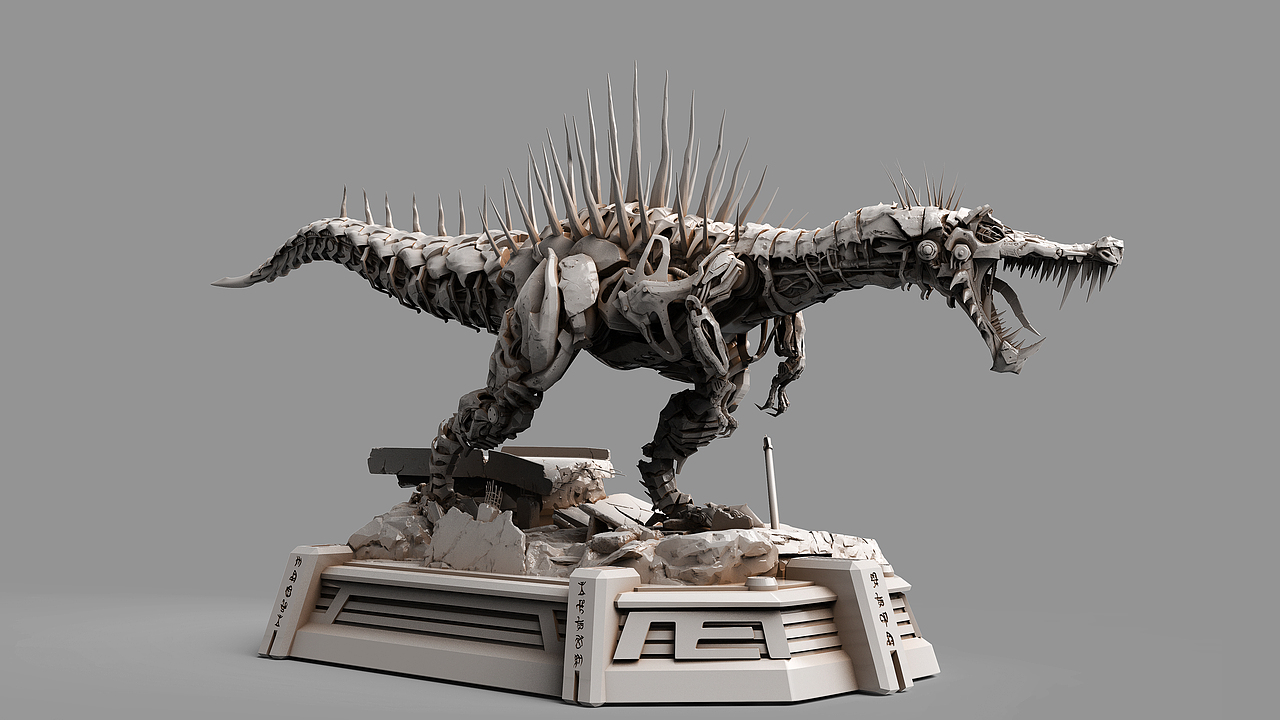 TF藐视机械恐龙数字模型渲染+实体模型涂装中